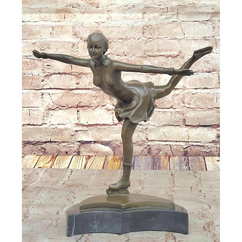 Graceful Bronze Figure Skater Sculpture – Ice Dancing Statue On Marble Base