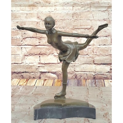 Graceful Bronze Figure Skater Sculpture – Ice Dancing Statue On Marble Base