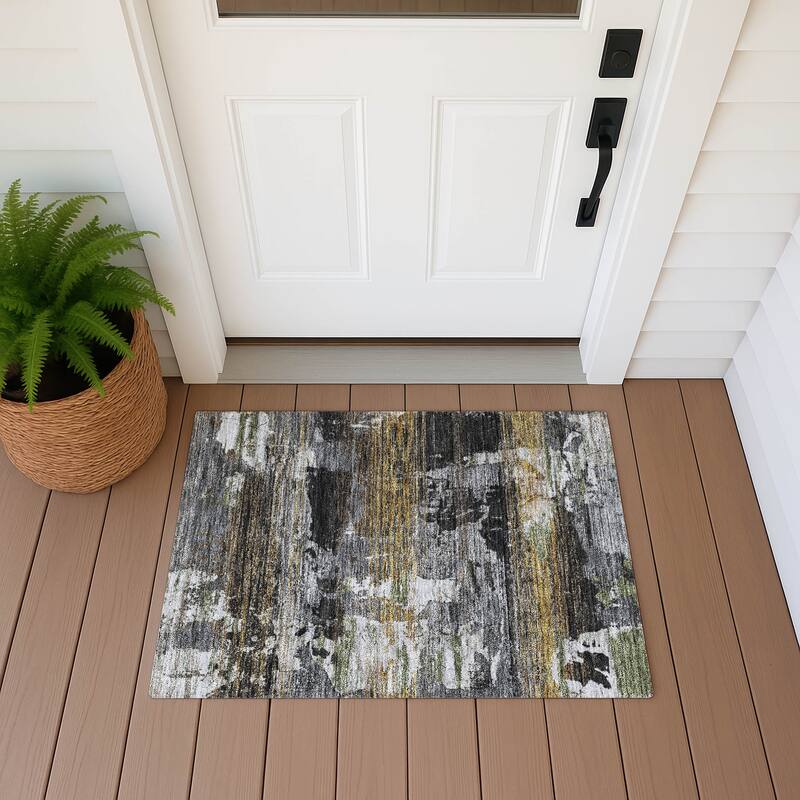 Machine Washable Indoor/ Outdoor Chic Veta Chantille Rug - Black - 1'8" x 2'6"