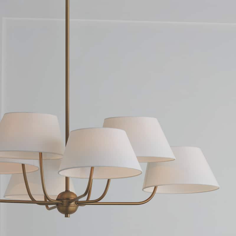 Welsley 8-light Aged Brass Chandelier w/ White Fabric Shade