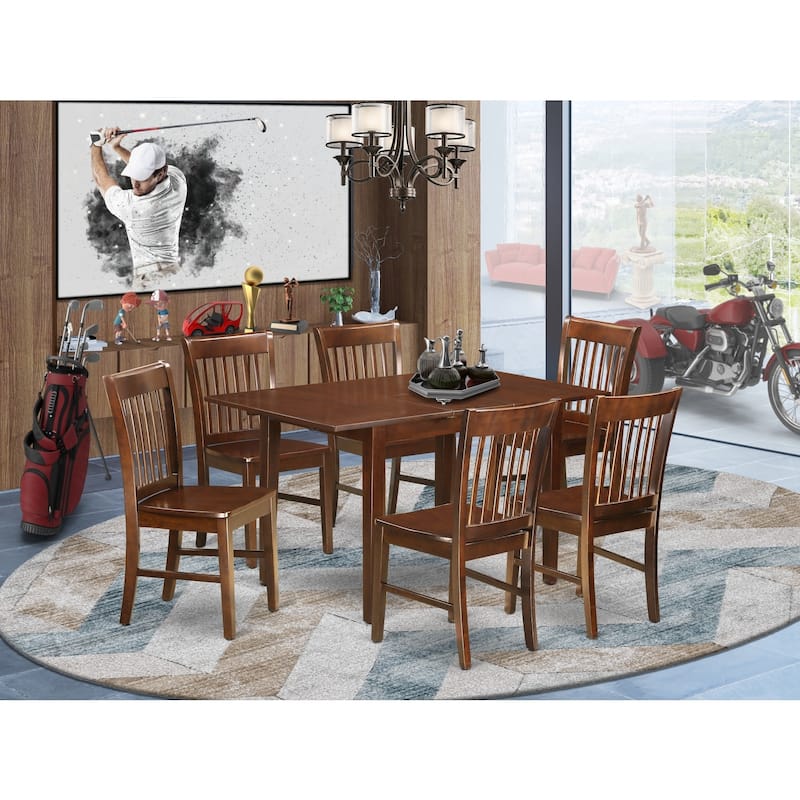 HomeStock 7-Piece Rectangle Mahogany Finish Solid Wood Top Dining Table with 6-Chairs