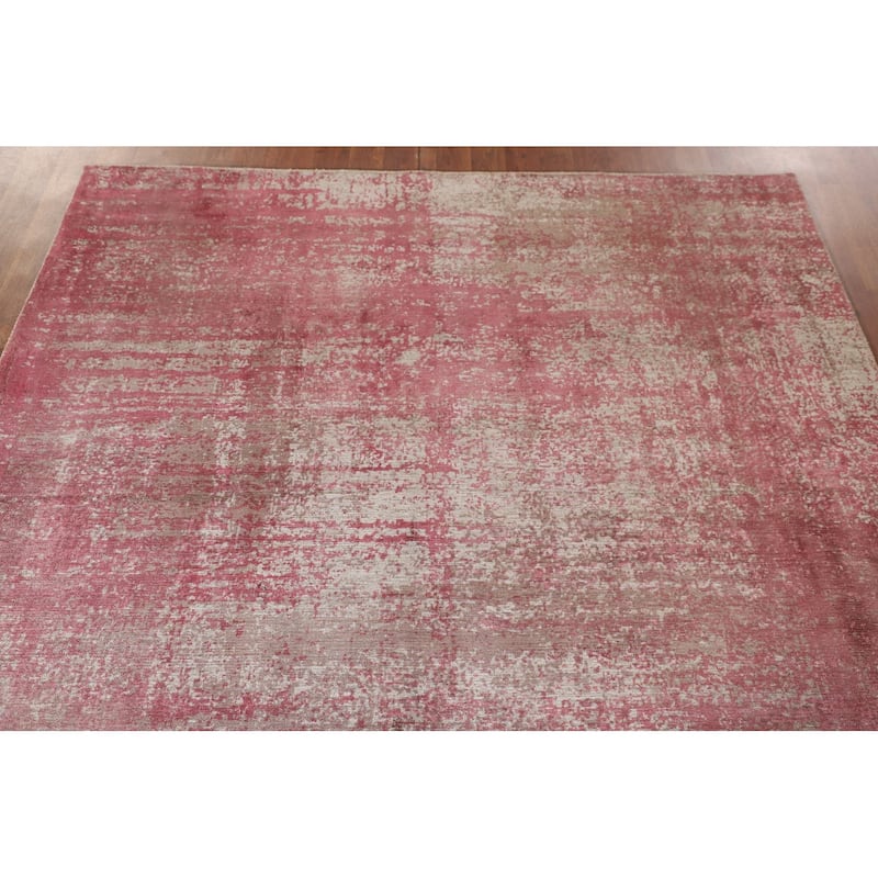 All-Over Pink Abstract Modern Area Rug Handmade Wool Carpet - 5'6" x 8'1"