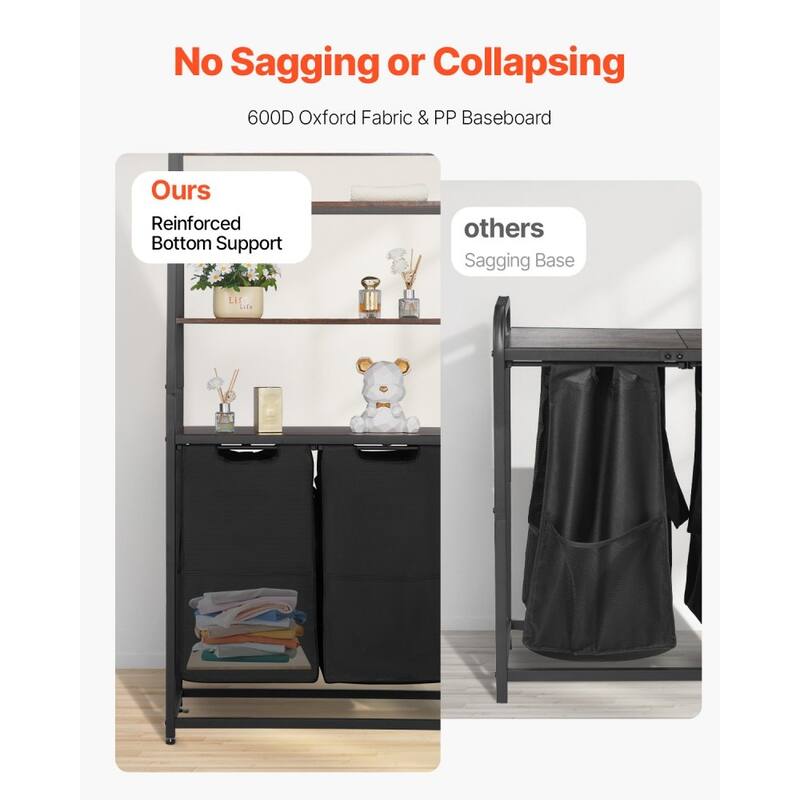 4-Compartment Tall Laundry Sorter with Waterproof Oxford Fabric Bags and Wooden Tabletop Steel Frame