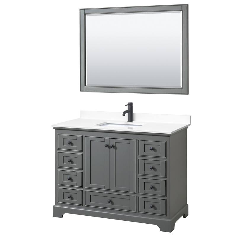 Wyndham Collection Deborah 48" Free Standing Single Basin Vanity Set - Dark Gray / White Cultured Marble Top / Matte