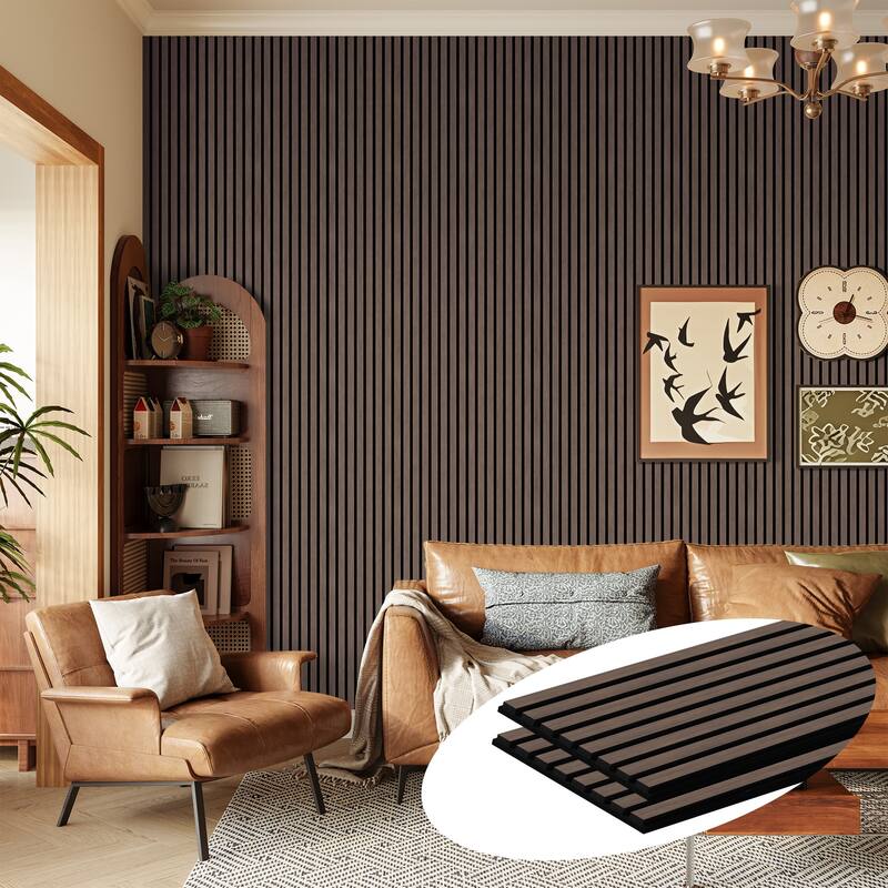 2Pcs Wood Slat Acoustic Wall Panels - 2pcs x 94.5" x 23.6" - Dark Walnut