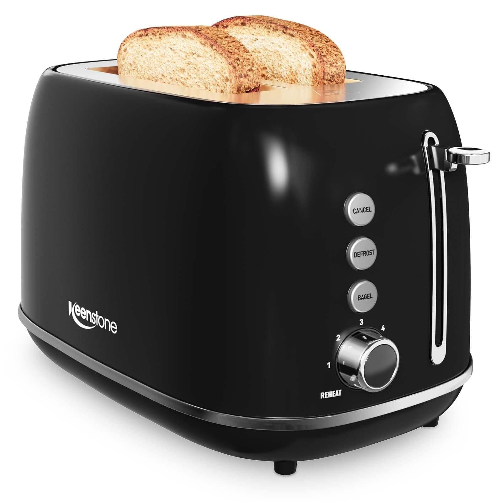 2 Slice Toaster Retro Stainless Steel Toaster with Bagel, Cancel, Defrost Function and 6 Bread Shade Settings Bread Toaster