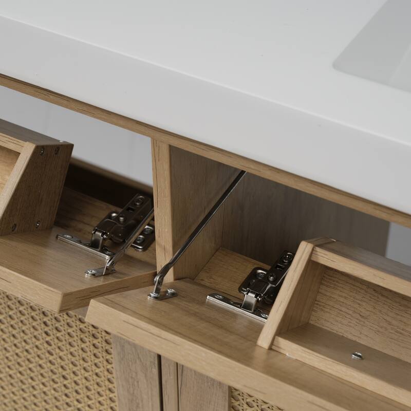 60 Inch Bathroom Vanity with Double Sink, Large Storage Space with 2 Tip-Out Trays / Flip-Out Drawers