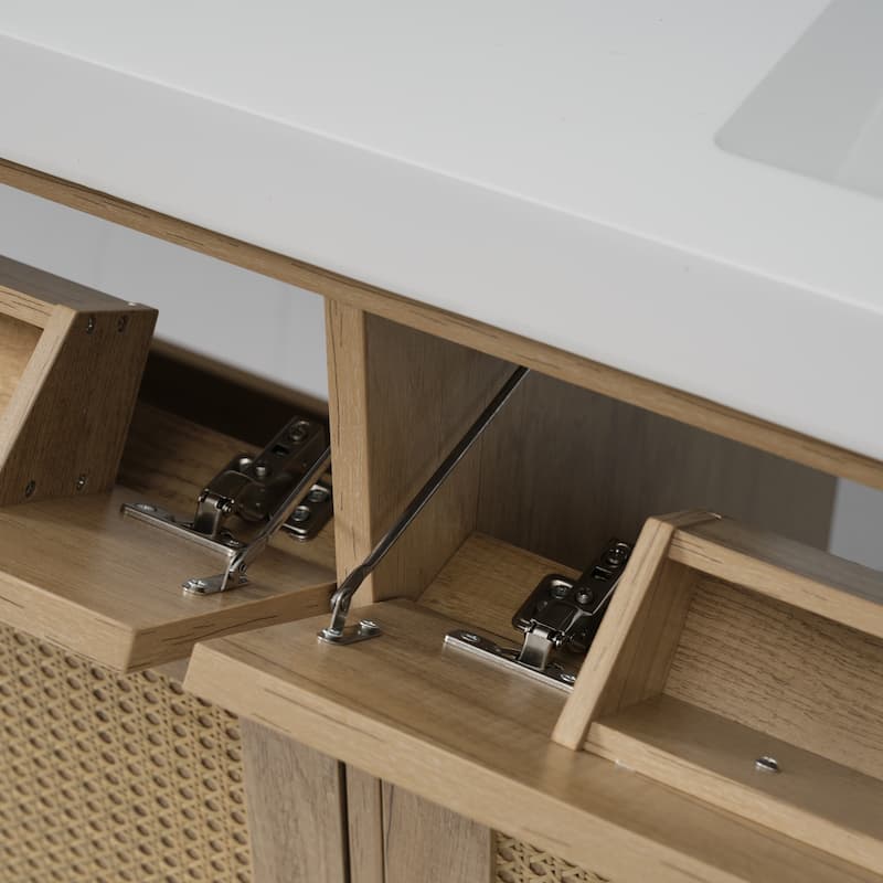 Christopher Knight Home - Bellmere 60" Modern Double Sink Bathroom Vanity with SMC Sink, Soft-Close Storage, and Solid Wood Legs