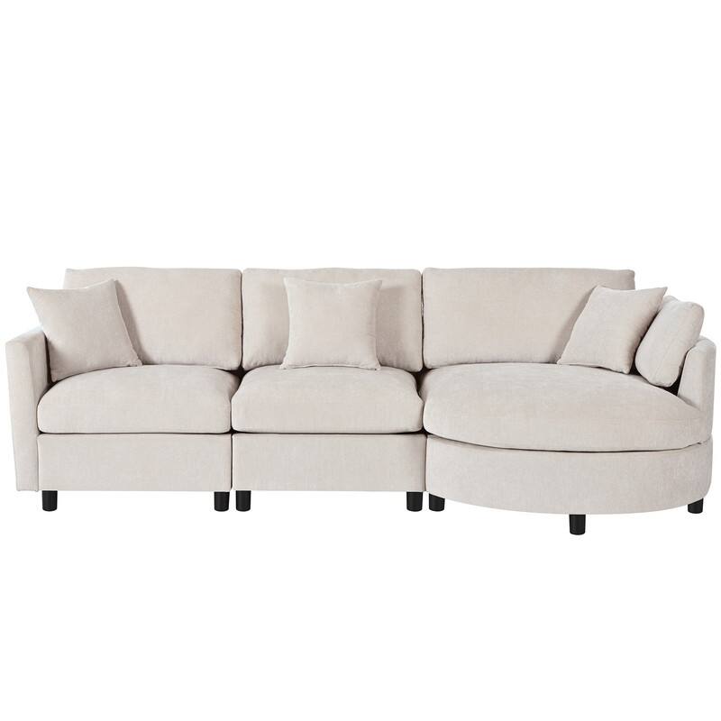 Modern 3-Piece Chenille Sectional Sofa with Curved Chaise and Comfortable Cushions for Living Rooms
