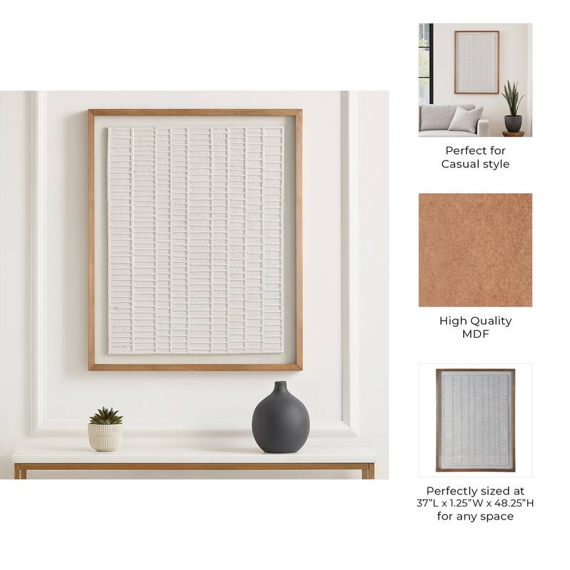 Paper Mache Wooden Frame Glass Wall Art - Ivory, 37x48 in.