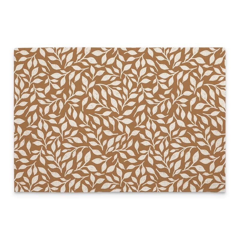 Mocha Leaves 4-Pack Poly-Cotton Blend Placemats Manufactured in The USA Machine Washable Dryer Safe - Set of 4 - Multi