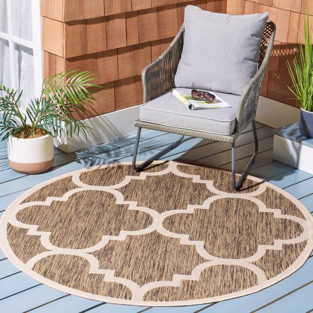 SAFAVIEH Courtyard Maryanne Indoor/ Outdoor Waterproof Patio Backyard Rug - 5'3" x 5'3" Round - Brown