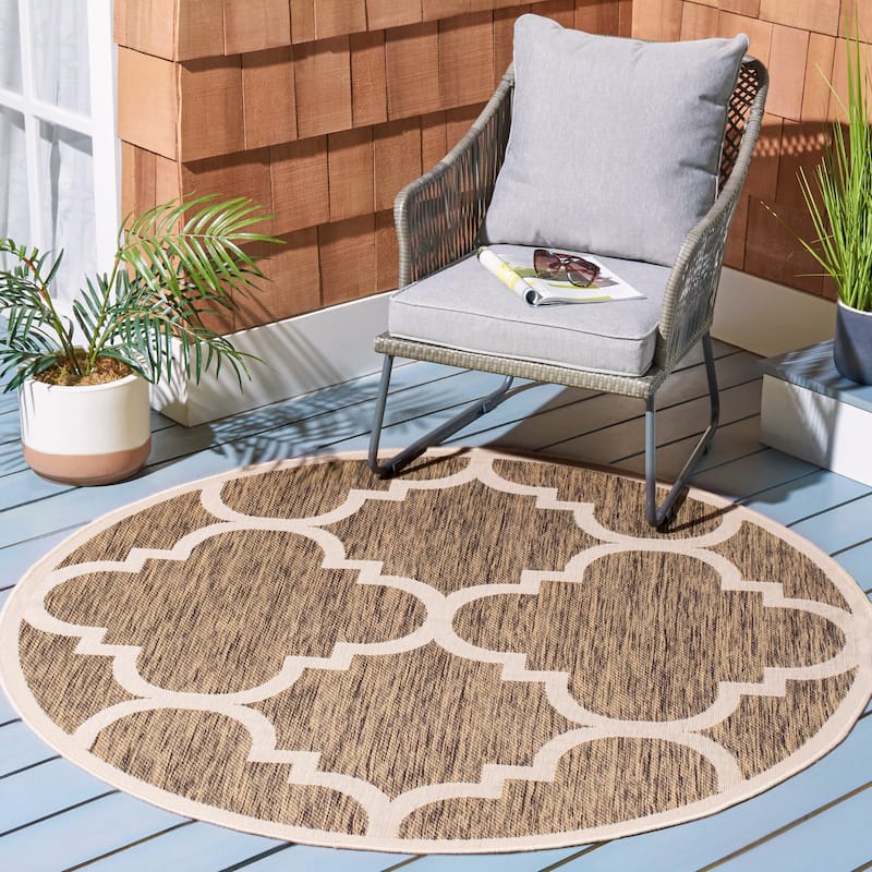 SAFAVIEH Courtyard Maryanne Indoor/ Outdoor Waterproof Patio Backyard Rug - 5'3" x 5'3" Round - Brown
