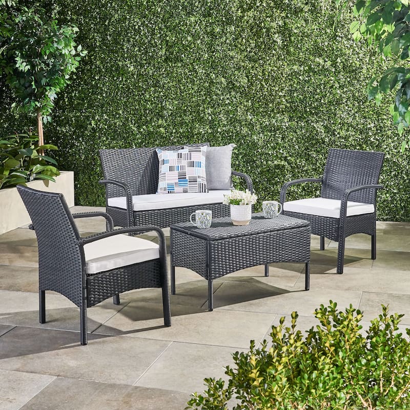 Cordoba Outdoor Wicker 4-piece Conversation Set with Cushions by Christopher Knight Home