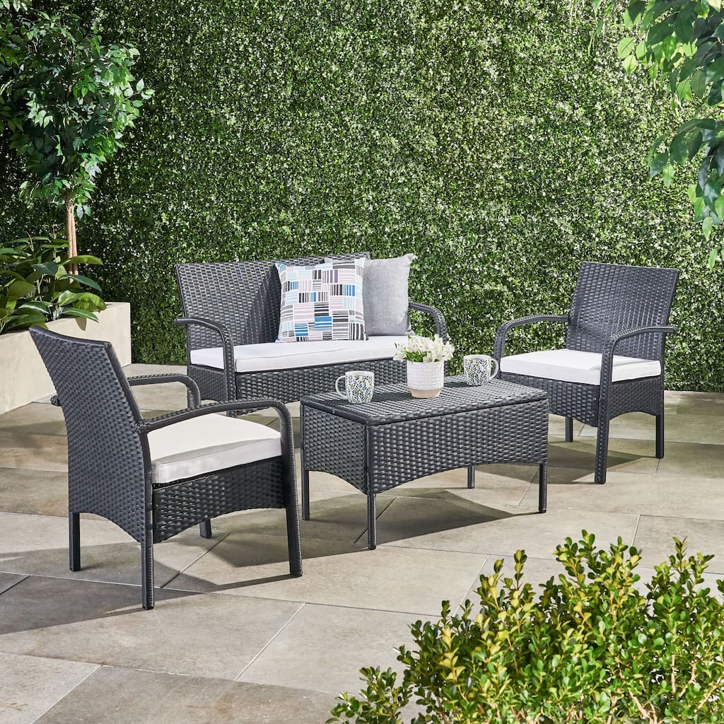 Cordoba Outdoor Wicker 4-piece Conversation Set with Cushions by Christopher Knight Home