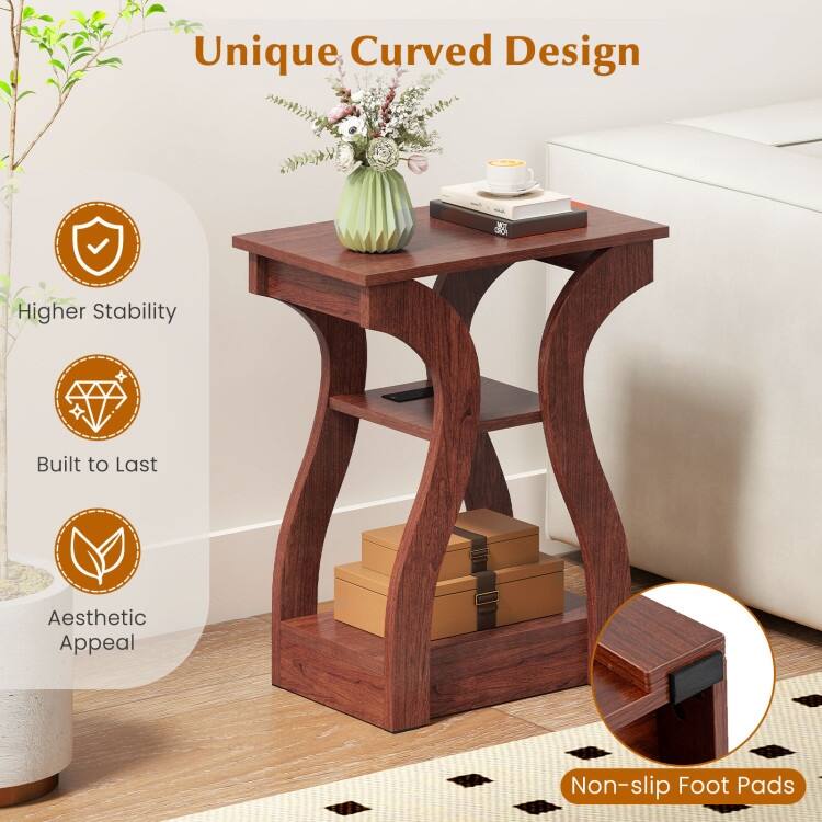 Set of 2 Engineered Wood 3-Tier Side Table with USB and Outlets - 19.5" x 12" x 24"