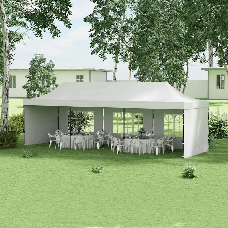 9.5'x28' Pop Up Canopy Tent,Height Adjustable,Carry Bag and Sand Bags - White