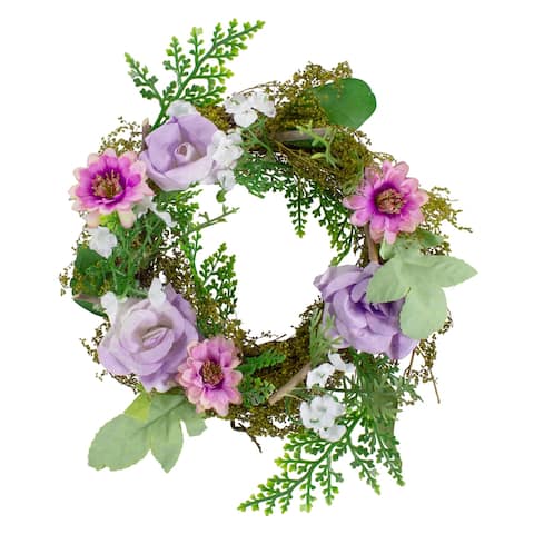 Mini Rose and Foliage Spring Wreath, Pink and Purple 8"