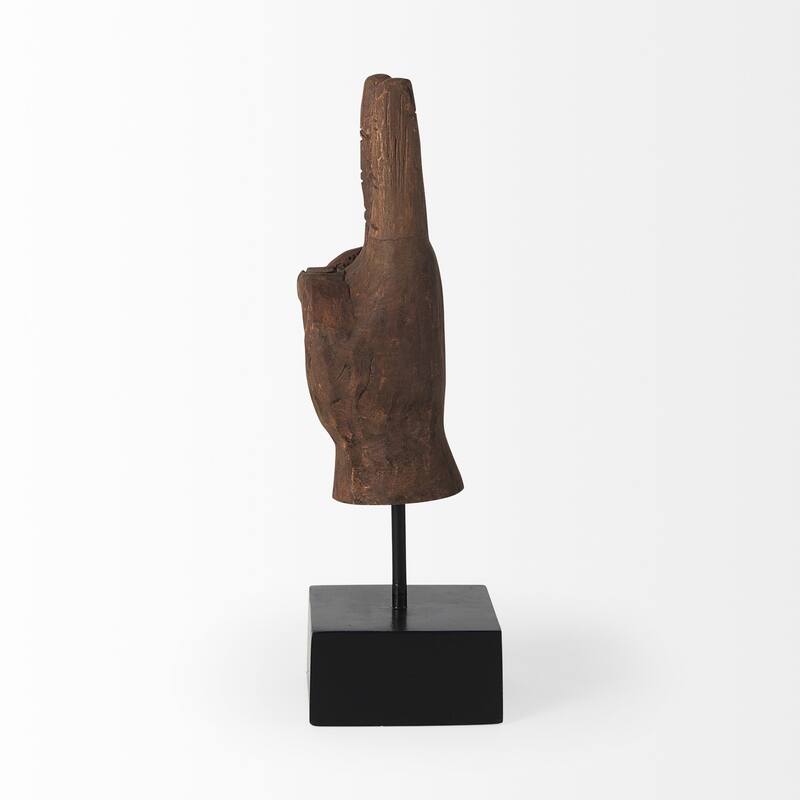 HomeRoots 13" Brown Fabric Hand Tabletop Sculpture - 4" W x 4" D x 13" H