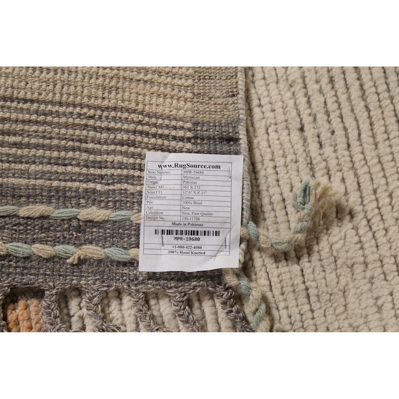 Moroccan Oriental Area Rug Handmade Beige Wool Carpet - 8'11"x 12'6"