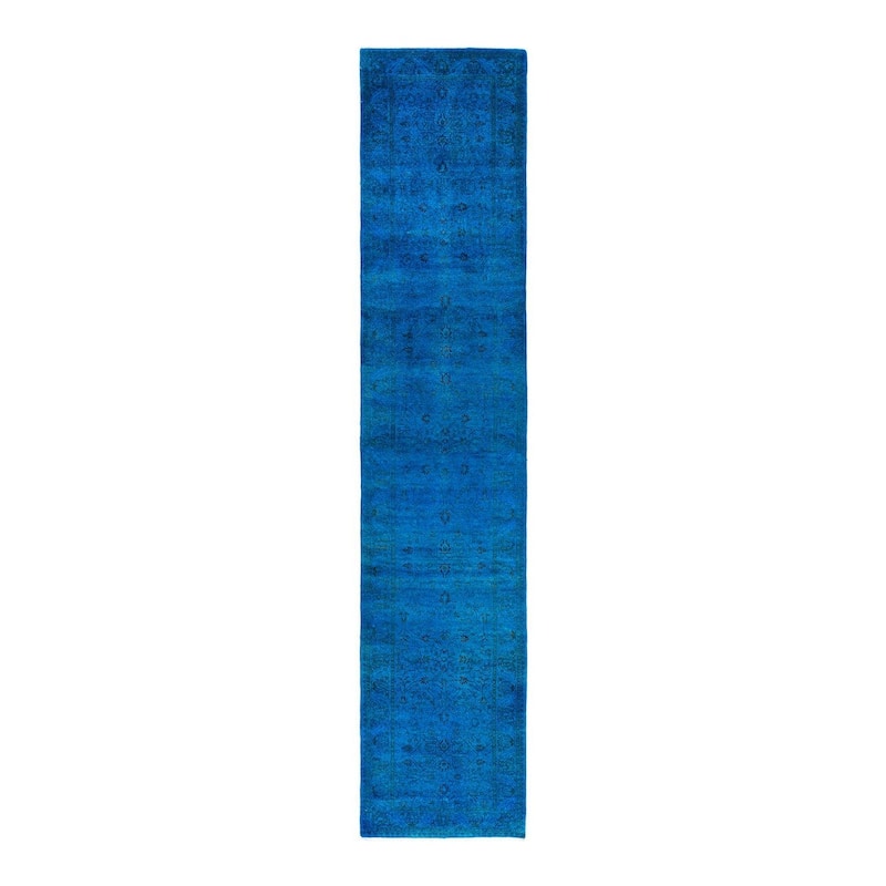 Fine Vibrance One-of-a-Kind Hand-Knotted Runner Rug - Blue, 2' 7" x 12' 8" - 2' 7" x 12' 8"