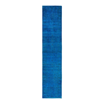 Fine Vibrance One-of-a-Kind Hand-Knotted Runner Rug - Blue, 2' 7" x 12' 8" - 2' 7" x 12' 8"