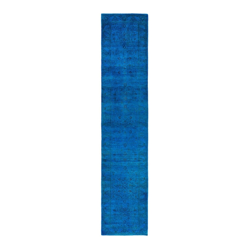 Fine Vibrance One-of-a-Kind Hand-Knotted Runner Rug - Blue, 2' 7" x 12' 8" - 2' 7" x 12' 8"