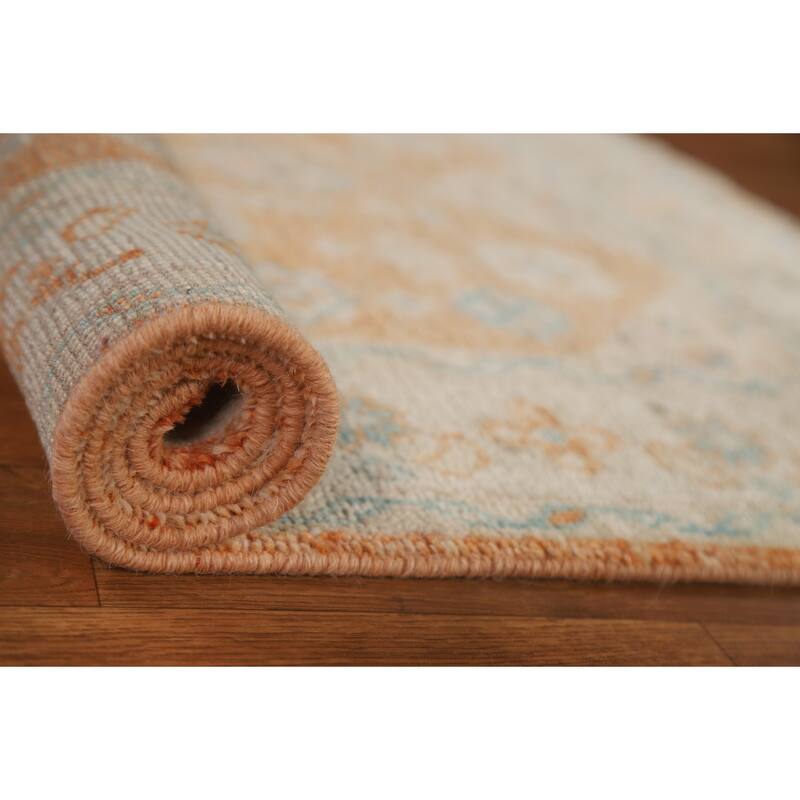 Hand Knotted Oriental 100% Wool Carpet Transitional Geometric Oranges & Rust Oushak Area Rug - 3' 11'' X 2' 11''