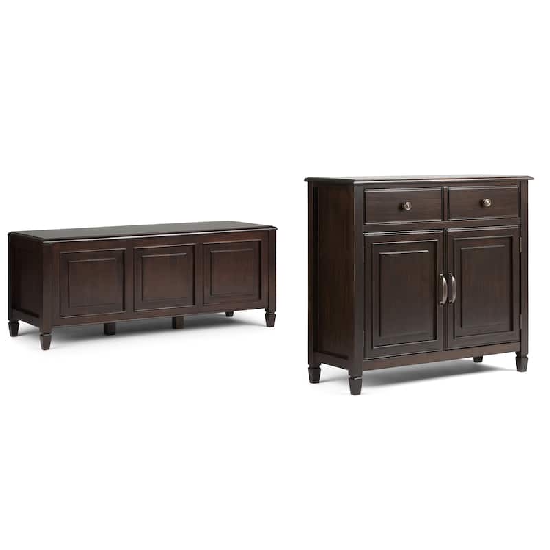 WYNDENHALL Hampshire Solid Wood 51 inch Wide Storage Bench Trunk and 40 inch Wide Storage Cabinet