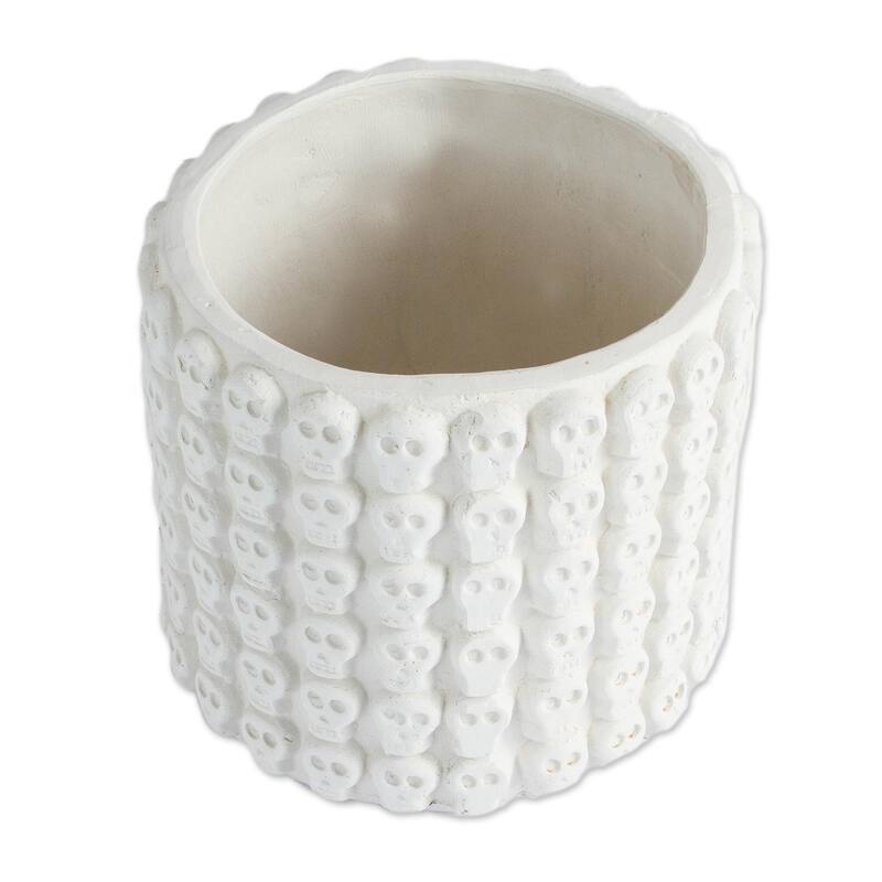 NOVICA Handmade Rows Of White Skulls Ceramic Flower Pot