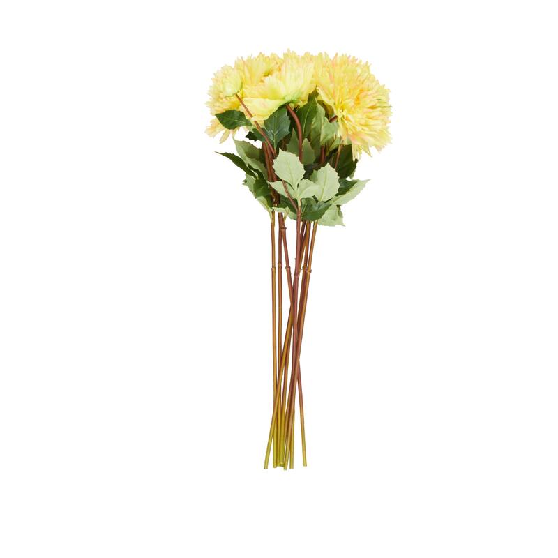 Yellow Faux Foliage Tall Dahlia Artificial Flower Stem (Set of 8)