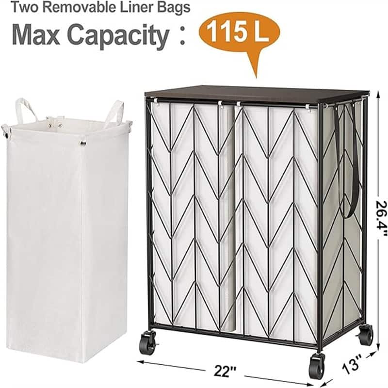 Laundry Basket with Wheels - 22"L x 12.9"W x 26.4"H