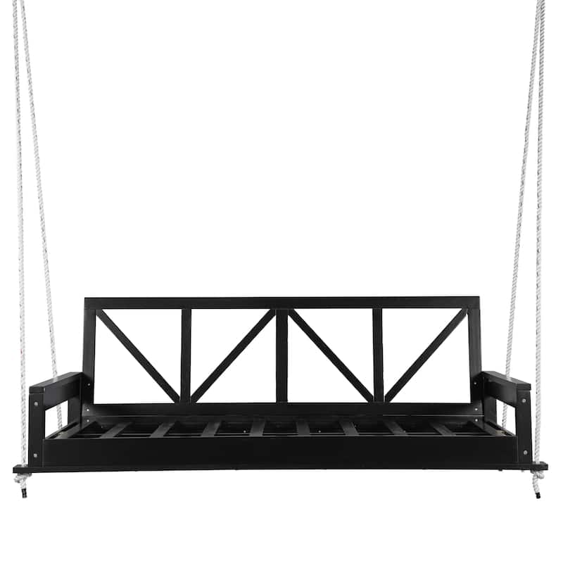 Wood Twin Size Patio Hanging Swing with Hemp Ropes (No Cushion,Pillow)
