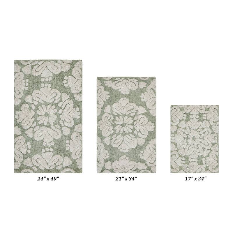 Better Trends Medallion Collection 100% Cotton 3-Pc Set Bathroom Rugs-Soft & Super Absorbent, Non-Skid Latex, Machine Washable