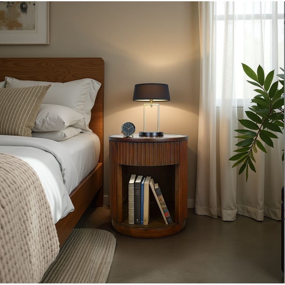 NPD Furniture Truro Fluted Nightstand with 1 Drawer and Open Shelf