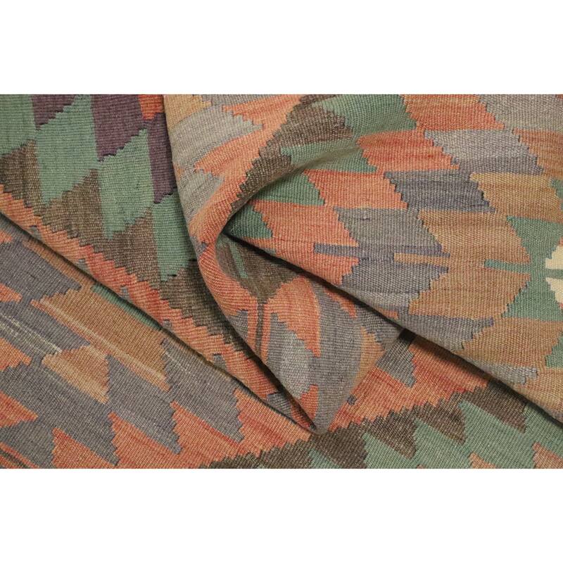 Hand Woven Oriental 100% Wool Carpet Southwestern Tribal Multi-Colored Kilim Area Rug - 7' 2'' X 5' 8''