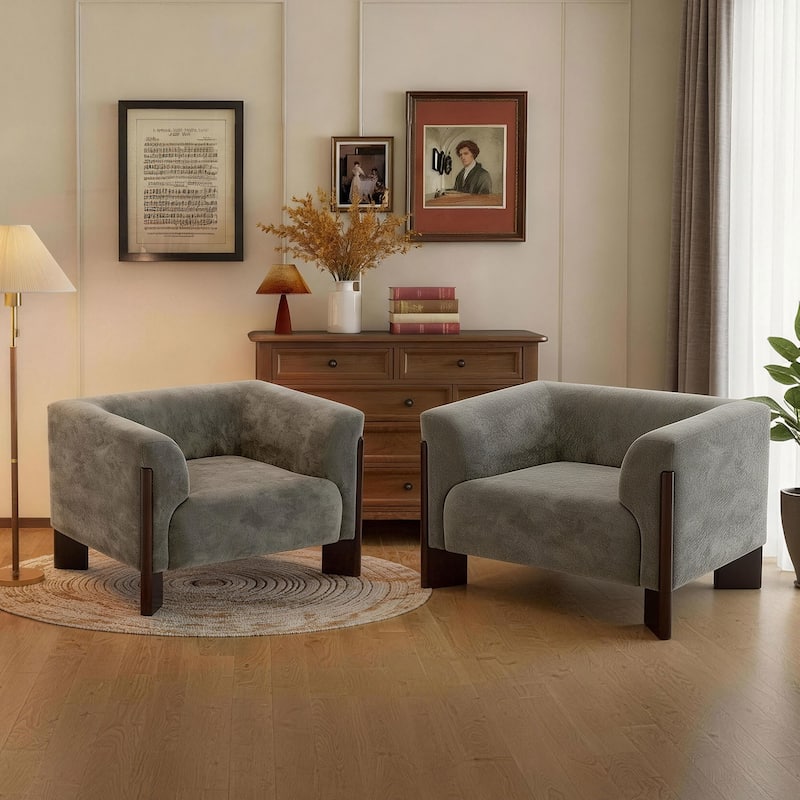 2 Set Modern 41"W Accent Chair for Living Room - Grey/ Chenille