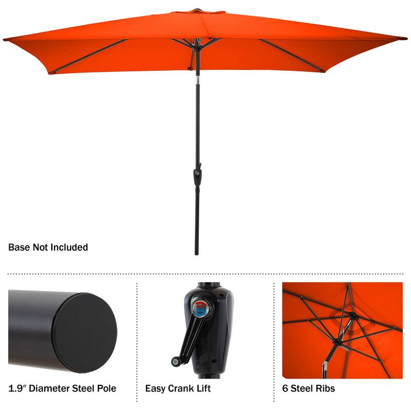 Rectangular Patio Umbrella - 10 Ft Easy Crank Sun Shade with Push Button Tilt by Pure Garden (Orange)