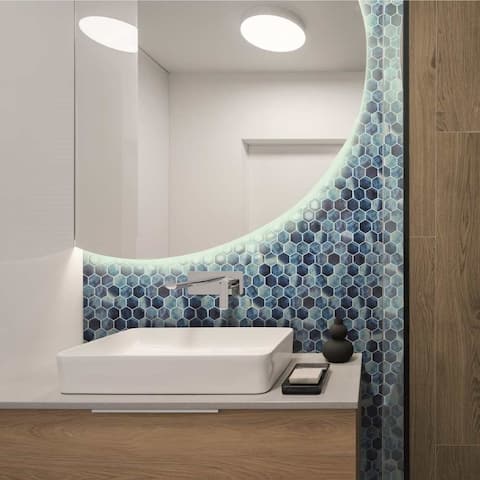 The Tile Life Timeless Hexx Recycled Glass Mosaic Tile Blue