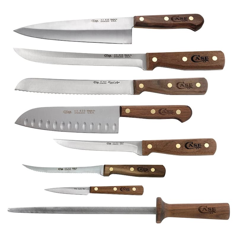 Case Knife 10249 Household Cutlery - Solid Walnut Handles - 9-Piece Block Set - Brown