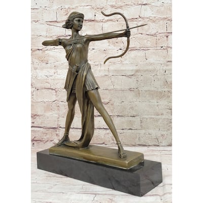 Signed Original Goddess Of Hunt Diana The Huntress Bronze Sculpture Statue Art