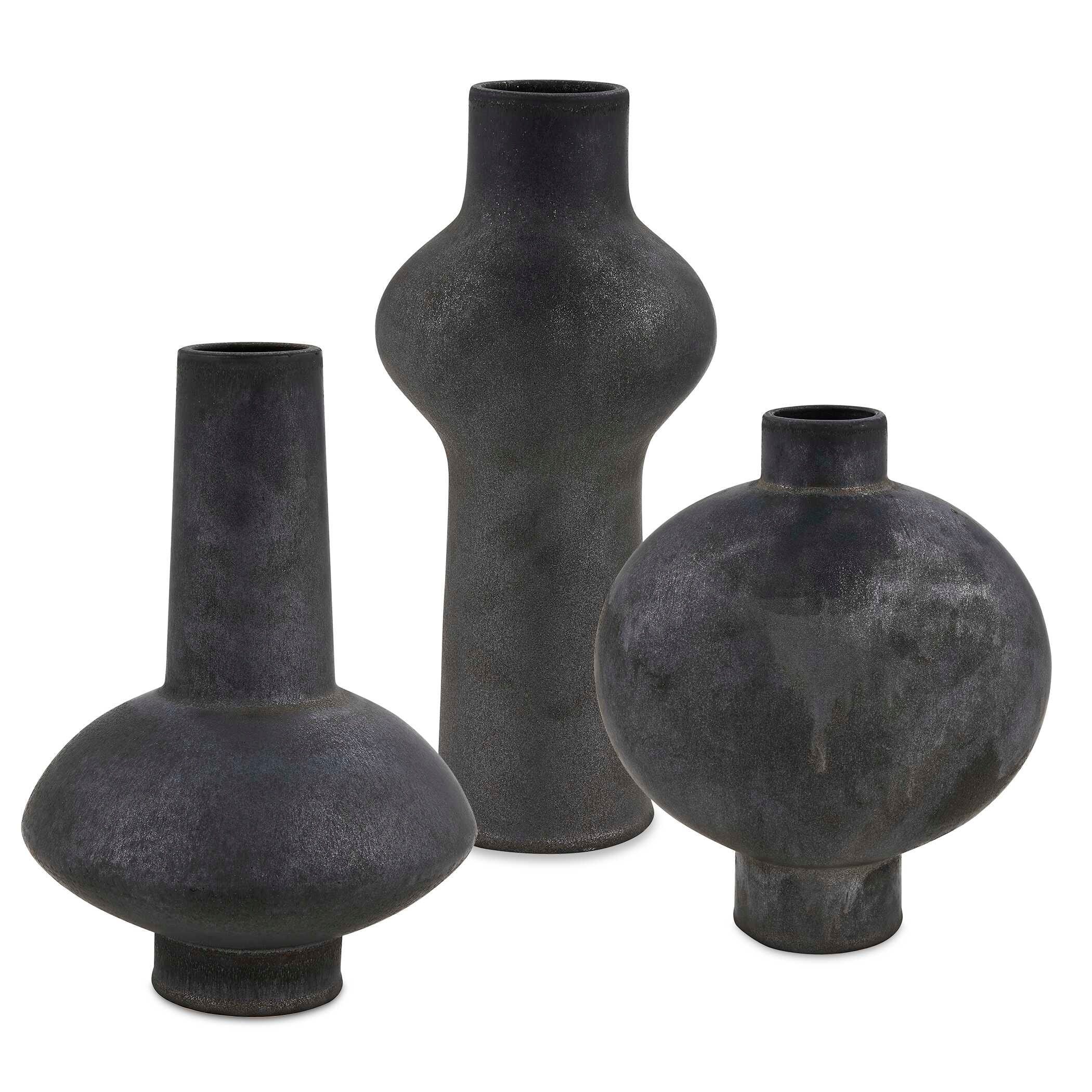 Uttermost Charcoal Bloom Indoor-Outdoor Vases (Set of 3)