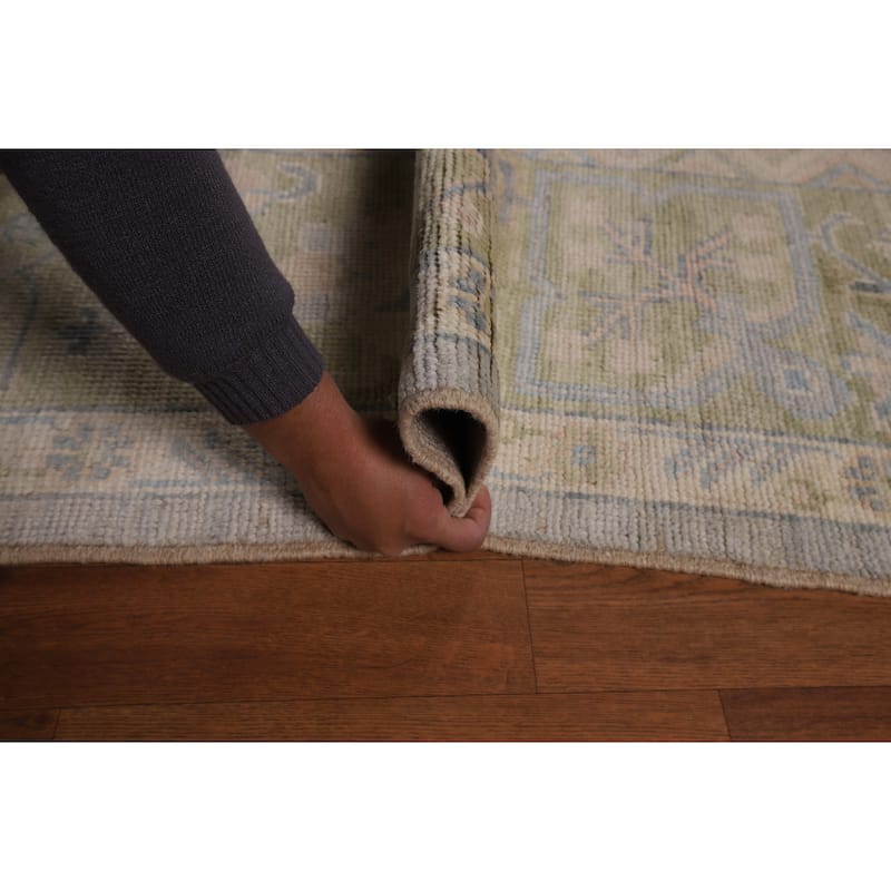 Vegetable Dye Oushak Turkish Area Rug Hand-Knotted Grey Wool Carpet - 9'5"x 12'1"