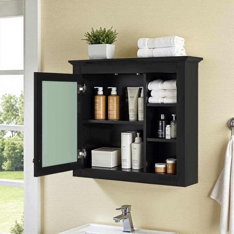 30" x 28" Wall-Mounted Medicine Cabinet, Modern Bathroom Mirror Storage Cabinet with 3 Open Shelves