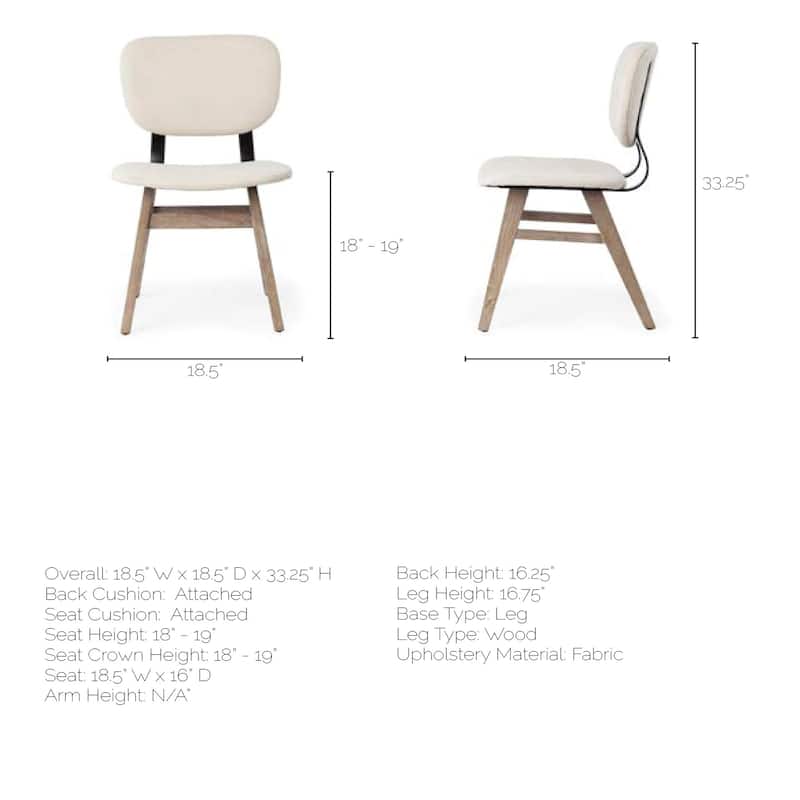 Haden Cream Fabric Wrap With Brown Solid Wood Base Dining Chair (Set of 2) - 18.5L x 18.5W x 33.3H