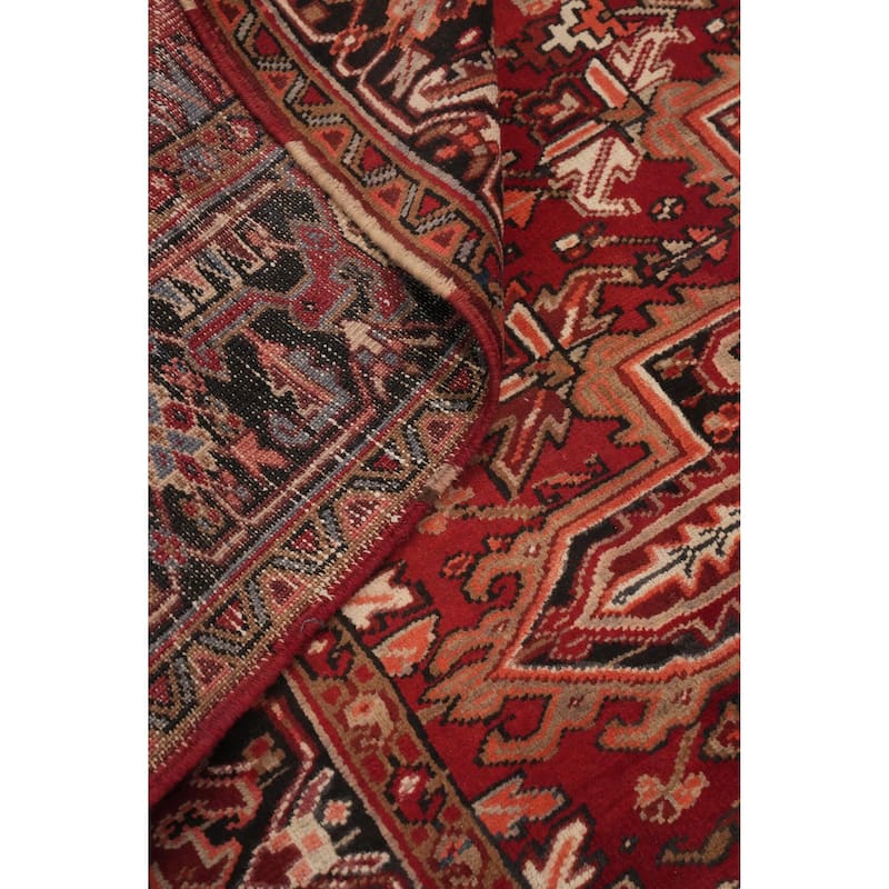 Hand Knotted Oriental 100% Wool Carpet Traditional Medallion Red Heriz Area Rug - 11' 1'' X 7' 10''