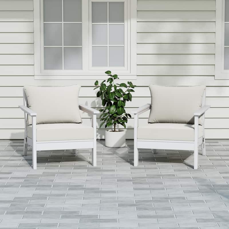 Birchwood All Weather HDPE Outdoor Patio White Deep Seating Conversation Set With Cushions (2-Piece)