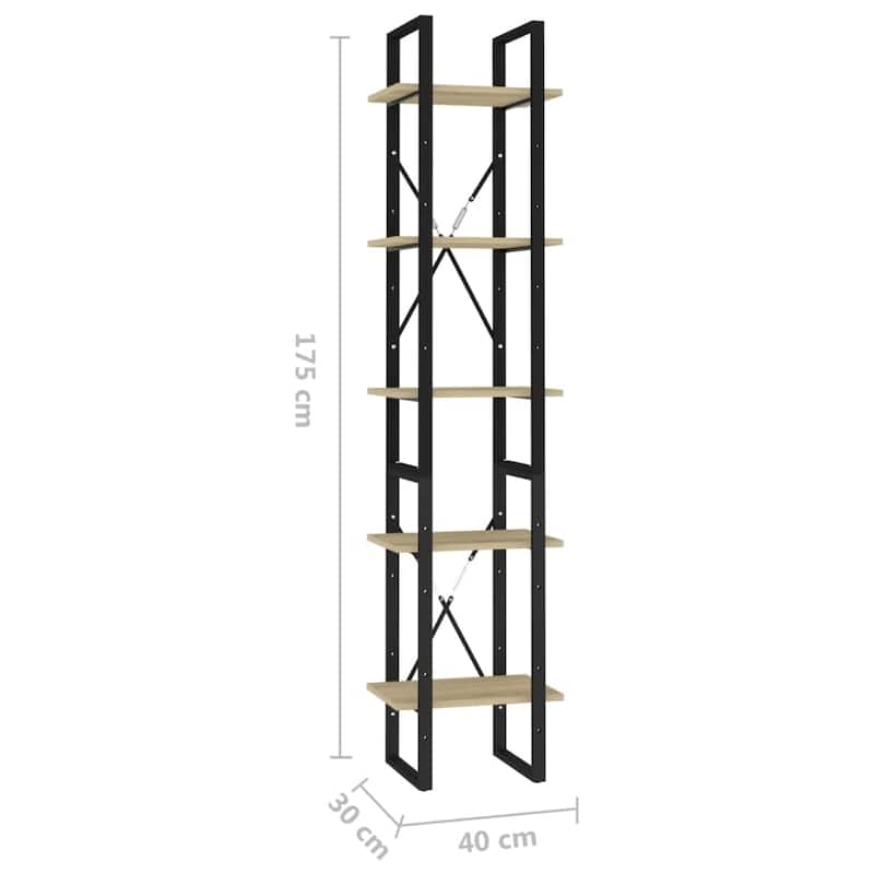 vidaXL 5-Tier Book Cabinet Sonoma Oak 15.7"x11.8"x68.9" Engineered Wood - 15.7" x 11.8" x 69.9"