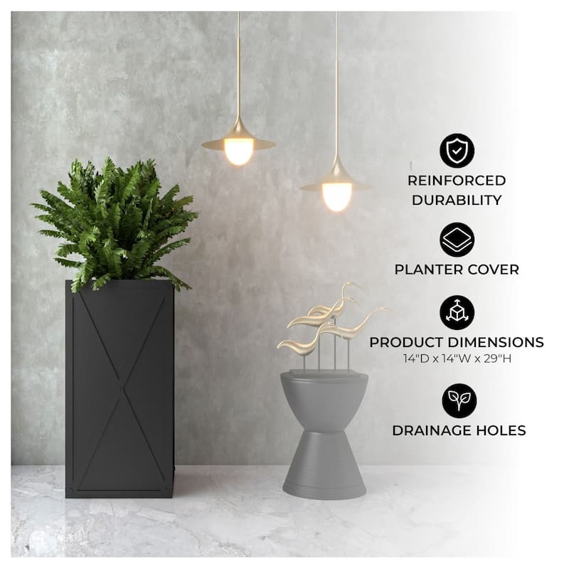 Papyrus Rectangular Modern Planter Handcrafted with Drainage, Lightweight Fiberstone MGO Clay Blend for Indoor Outdoor Use