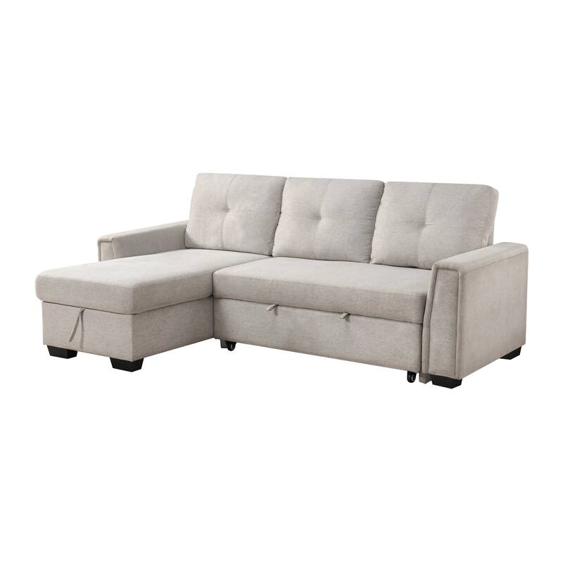 Darla 93" Textured 2-Piece Sectional Sofa with Chaise and Pull-out Bed - Light Gray